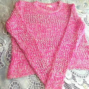 NAMELESS Neon Pink&White Crocheted Sweater…
